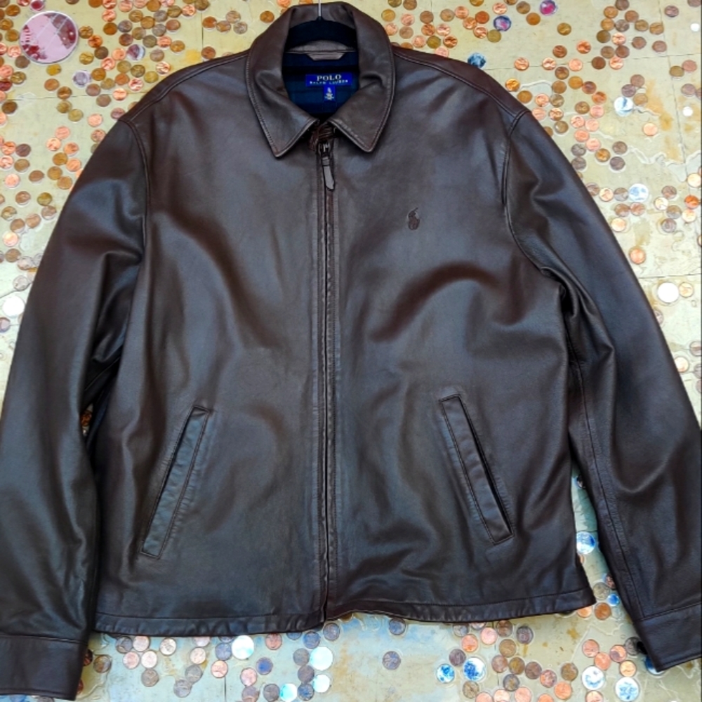 COPY - BROWN RALPH LAUREN POLO LEATHER JACKET.